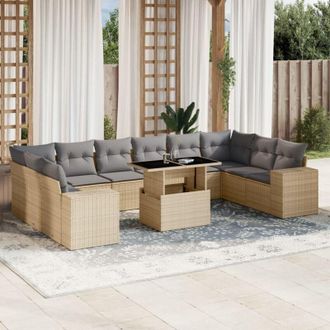 vidaXL Set De Sof&aacute;s De Jard&iacute;n 11pzas Con Cojines Rat&aacute;n Sint&eacute;tico Beige Vidaxl