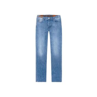 Sartoria Tramarossa Straight Fit Jeans, male, Blue, W31, Faded Stretch Jeans with Leather Patch