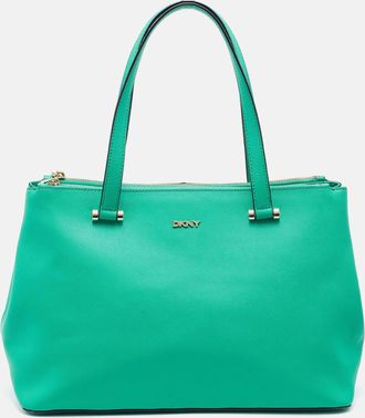 DKNY Dkny Green Saffiano Leather Double Zip Tote