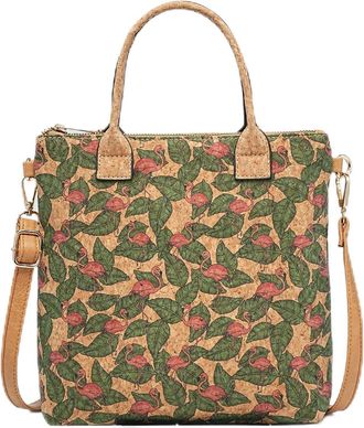 Generic Natural Cork Crossbody Bag for Women, Floral Butterfly Print Design, 26 x 25 x 8 cm, Adjustable Shoulder Strap, Zip Closure (Apple Flamingo)