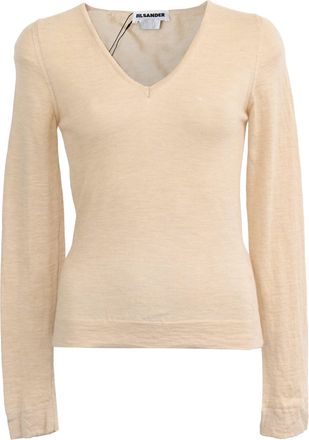 Jil Sander V-Neck Sweater in Beige Cashmere