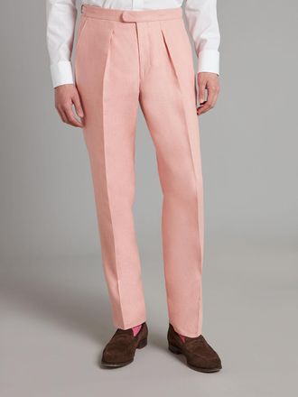 Oliver Brown Flat Front Linen Trousers - Pink