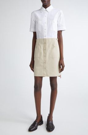 Thom Browne Short Sleeve Shirtdress in Khaki at Nordstrom, Size 8 Us