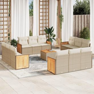 vidaXL Set Sof&aacute;s De Jard&iacute;n Con Cojines 13 Pzas Rat&aacute;n Sint&eacute;tico Beige Vidaxl