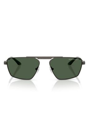 A|X Armani Exchange 56mm Aviator Sunglasses in Matte Grey /Dark Green at Nordstrom