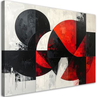 Feeby Cuadro Sobre Lienzo, Abstracci&oacute;n C&iacute;rculos Geom&eacute;tricos Rojo Negro, 120x80