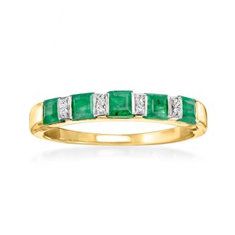 Ross-Simons Emerald Ring With Diamond Accents in 18kt Gold Over Sterling