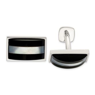 Diamond2Deal Sterling Silver Mother Of Pearl & Onyx Cufflinks
