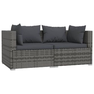 vidaXL Sof&aacute; De 2 Plazas Con Cojines Rat&aacute;n Sint&eacute;tico Gris Vidaxl