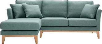 Miliboo Sof&aacute; Chaise Longue A La Izquierda N&oacute;rdico Desenfundable Verde Gris&aacute;ceo Y Madera Clara 3-4 Plazas Oslo