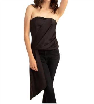Trina Turk Euphoric Strapless Sash-Side Tie Bustier Top In Black