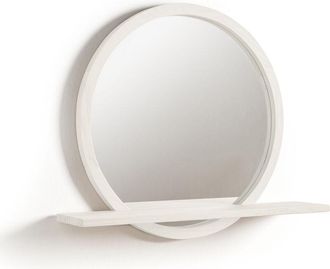 HOGAR 24 Hogar24 - Turin - Espejo De Pared Redondo Con Estante De Madera, Color Blanco. Medida: Di&aacute;metro De 60 Cm