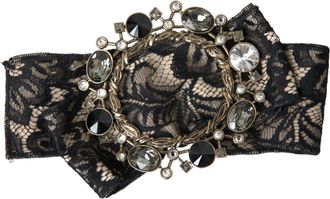 Dolce & Gabbana Black Lace Crystal Handmade Brooch Hair Womens Pin
