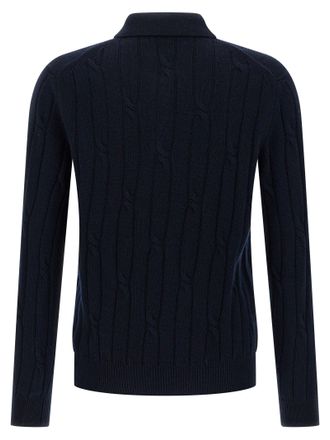 Zanone Cashmere and Wool Cable-Knit Polo Shirt - Navy