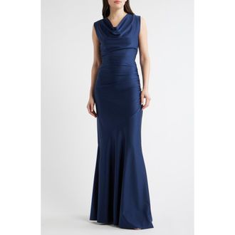 La Petite Robe Di Chiara Boni Eunia Ruched Sleeveless Gown in Midnight at Nordstrom, Size 16 Us