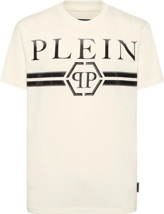 Philipp Plein T-shirt met ronde hals vol stenen strepen - Heren - T-shirts - Wit - 2XL - Katoen - Tops
