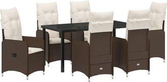 vidaXL Garden Dining Set with Cushion 7 pcs Brown Poly rattan Vidaxl