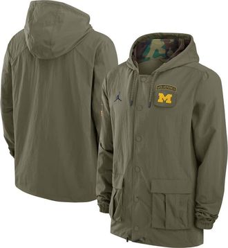 Jordan Brand Mens Jordan Brand Olive Michigan Wolverines 2024 Military Appreciation Full-Snap Hoodie Military Jacket at Nordstrom, Size Large