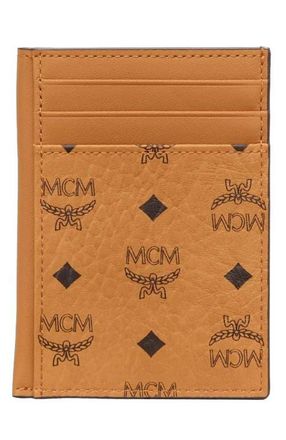 MCM N/S Card Case in Visetos Original in Cognac at Nordstrom