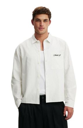 Cotton On Mens Bedford Long Sleeve Shirt in White Stripe Emb at Nordstrom, Size Small