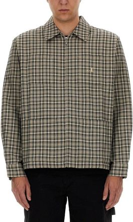 Awake NY Plaid Shirt Jacket With Front Zip And Side Pockets