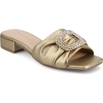 Journee Collection Flavia Rhinestone Buckle Slide Sandal in Gold at Nordstrom Rack, Size 6.5