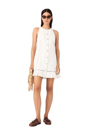 Maje Embroidered linen-blend dress in White at Nordstrom, Size 42 Eu