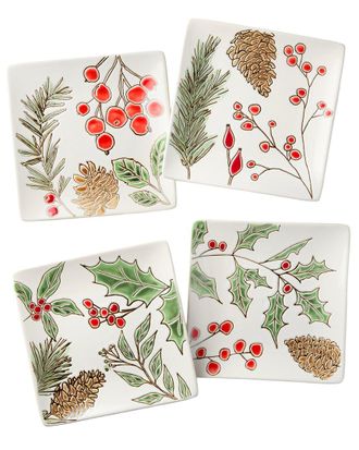 Certified International Festive Blooms Set Of 4 Canape Plates
