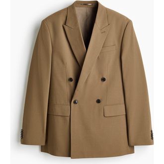 H&M Relaxed Fit Double-breasted Jacket in Dark Beige at Nordstrom, Size 36