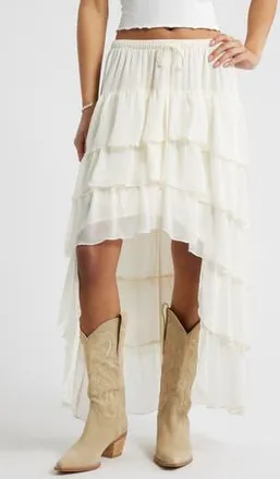 BP. Tiered High-Low Maxi Skirt in Ivory at Nordstrom Rack, Size Small