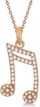 Allurez Sixteenth Music Note Pendant Diamond Necklace 14k Rose Gold 0.20ct