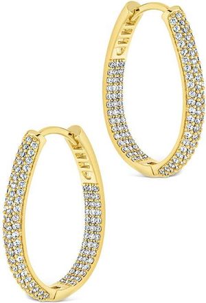 Sterling Forever Mallory Pav&egrave; Cubic Zirconia Hoop Earrings in Gold at Nordstrom