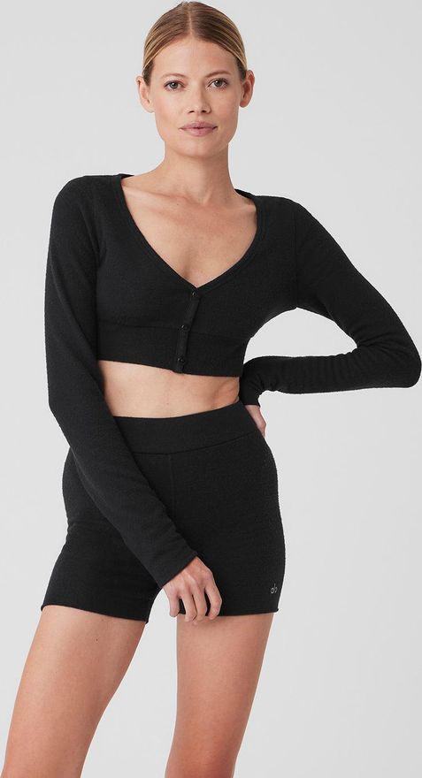 Alolux Cropped Me Time Cardigan Top in Black, Size: Medium