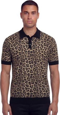 Lords of Harlech Leopard Mens Merino Silk Cashmere Polo in Leopard Brown at Nordstrom, Size Medium