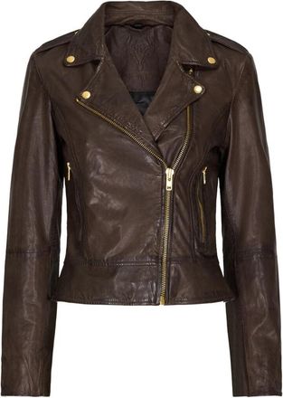 Notyz Bikerjas Amandelbruin Goud Acc - Dames - Leren en Su&egrave;de Jassen - Bruin - M - Leer - Jassen