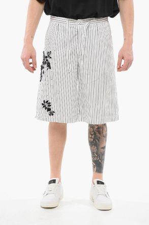 Dolce & Gabbana Shorts in Cotone Gessato con Ricami in Paillettes Dolce & Gabbana