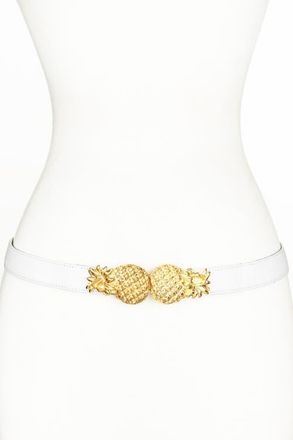 Raina Pineapple buckle Leather Belt in White at Nordstrom, Size Medium