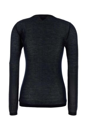 Prada Womens Midnight Blue Cashmere Blend Sweater Bleu Exterior: Silk Maglieria