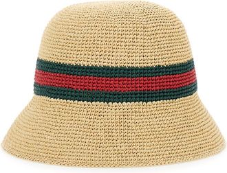 Gucci Womens Bucket Hat Straw Beige