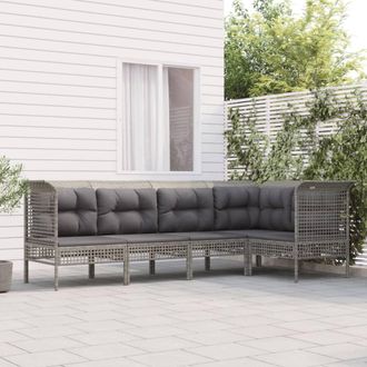 vidaXL Set De Muebles De Jard&iacute;n 5 Pzas Y Cojines Rat&aacute;n Sint&eacute;tico Gris Vidaxl