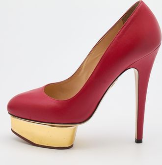 Charlotte Olympia Red Leather Dolly Platform Pumps