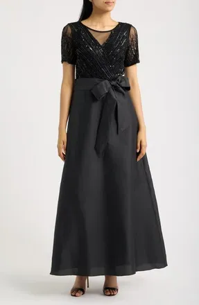 Pisarro Nights Beaded Tie Waist Gown in Black 001 at Nordstrom, Size 12
