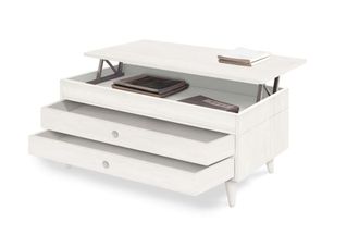 HOGAR 24 Mesa centro elevable madera dos cajones deslizantes, blanco