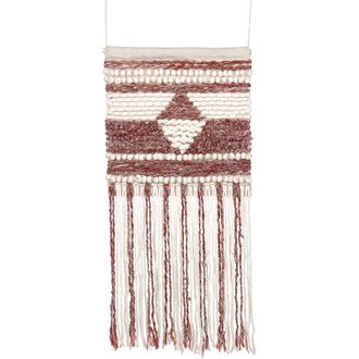 Beliani Decoraci&oacute;n De Pared De Lana Rojo Oscuro Beige Claro 43 X 90 Cm A Mano Borlas Saif
