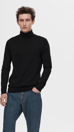Selected Rollkragenpullover SELECTED SLHBERG ROLL NECK NOOS, Herren, Gr. XL, schwarz, Strick, Obermaterial: 100% Baumwolle, unifarben, regular fit normal, Rund