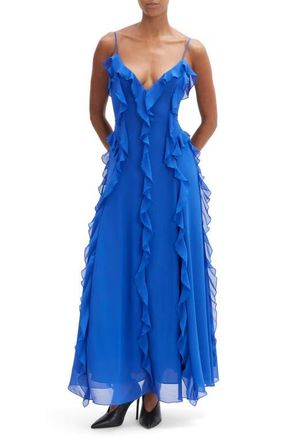 Bardot Veris Ruffle Chiffon Maxi Dress in Electric Blue at Nordstrom, Size 6