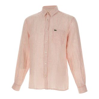 Lacoste Casual Shirts, male, Pink, Size: 2XL Regular Fit Striped Linen Shirt