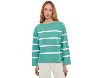 L.L.Bean Peaks Island Relaxed Boatneck Womens Sweatshirt Glacial Teal/White : 2XL, Cotton
