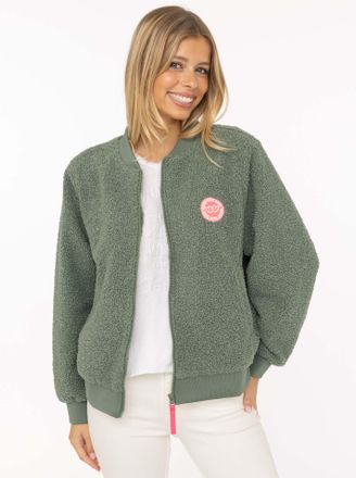 Zwillingsherz Bomberjacke ZWILLINGSHERZ Good Vibes, Damen, Gr. XXL, salbei, Boucl&eacute;, Obermaterial: 100% Polyester, unifarben, taillenbedeckt, ohne Ausschnitt, Rippb&uuml;