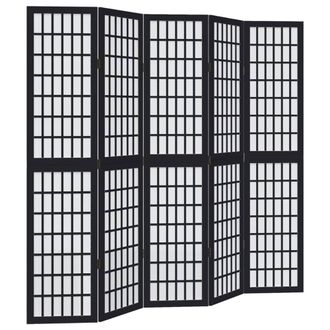 Berkfield Home Room Divider 5 Panels Black Solid Wood Paulownia